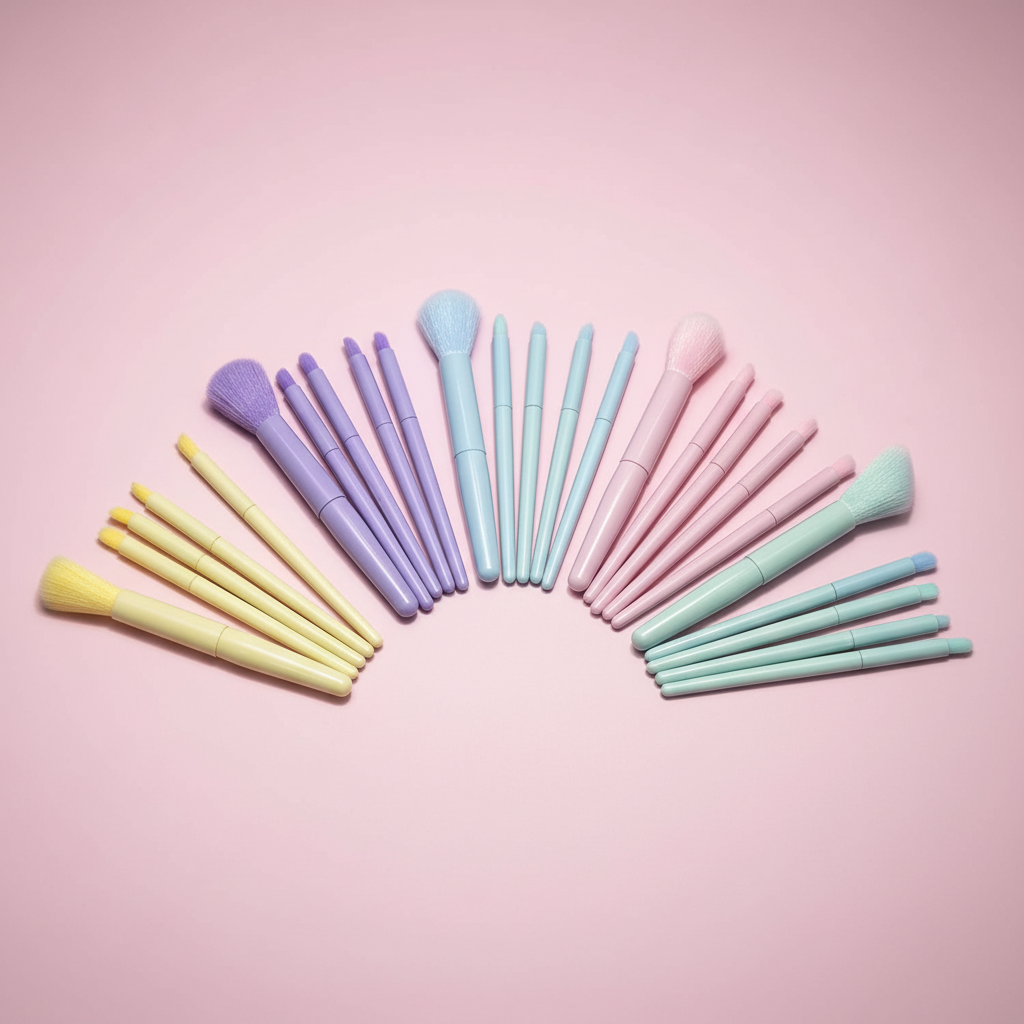 Mini Brochas de Viaje Pastel Set 5 Colores - Fondo Rosado