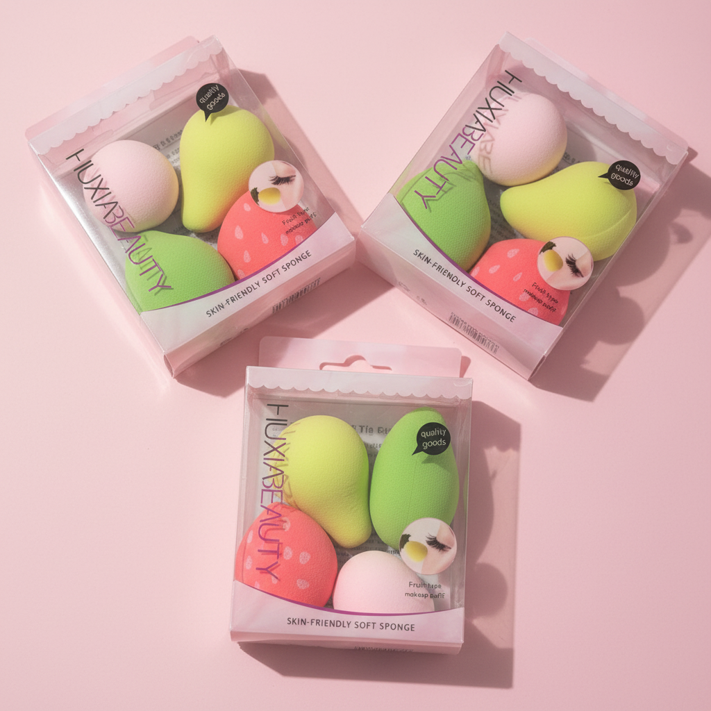 Esponjas Frutales Huxia Beauty Set x4 - Fondo Rosado